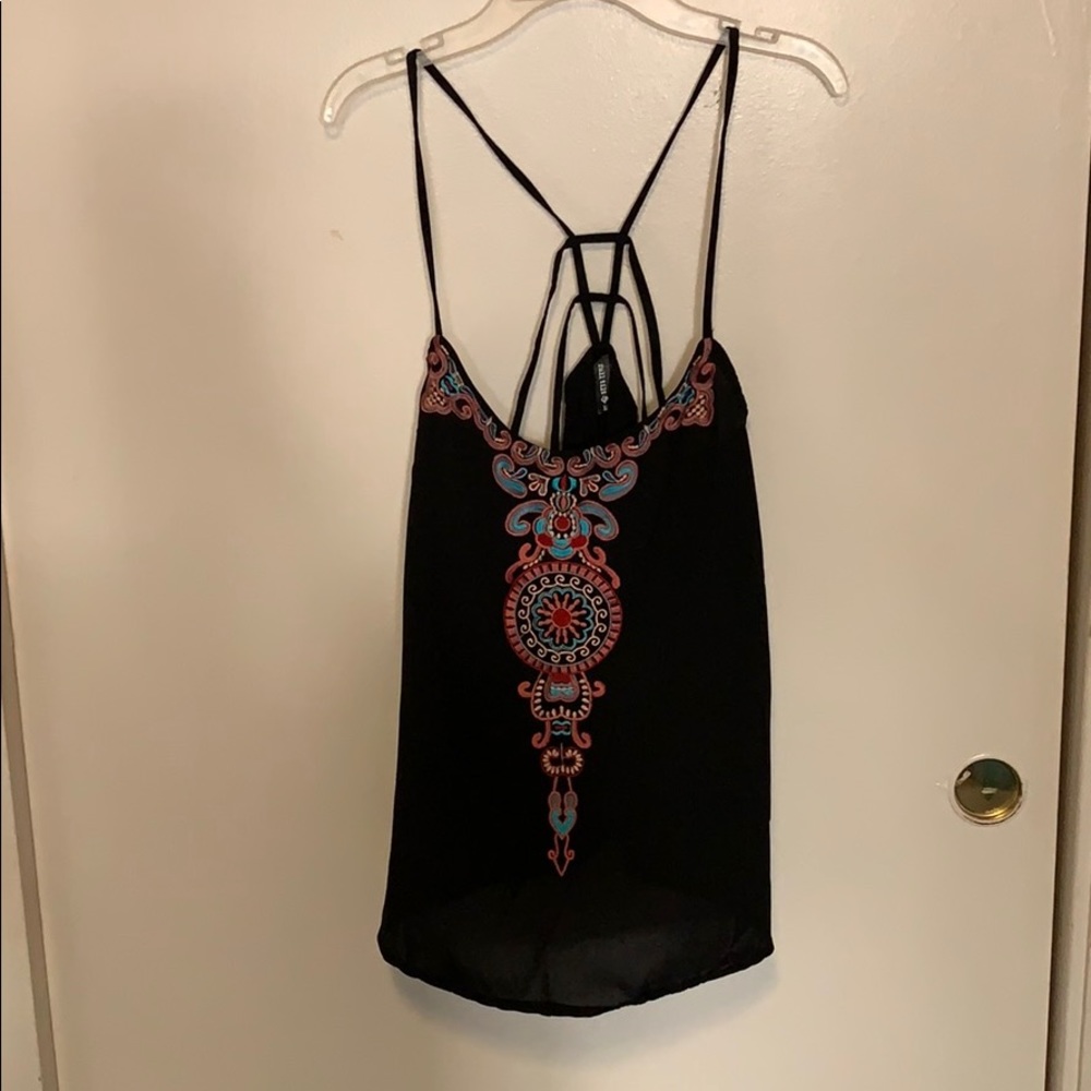 Full Tilt black tank top bohemian detail